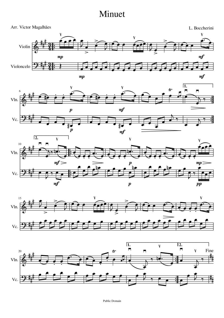 Minuet - Luigi Boccherini - Violin and Cello Duet (arr. Victor Magalhães)