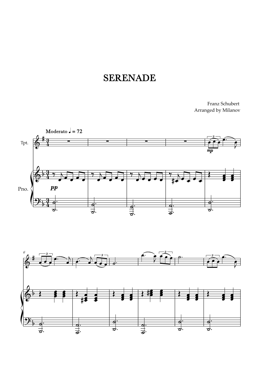 Serenade | Schubert | Trumpet in Bb | Piano (arr. Milanov)