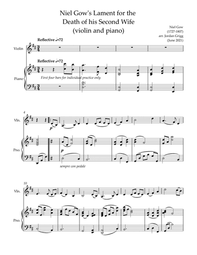 Niel Gow's Lament for violin and piano (arr. Jordan Grigg)