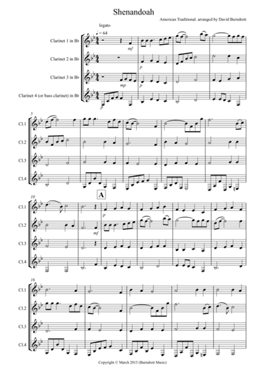 Shenandoah for Clarinet Quartet (arr. David Burndrett)