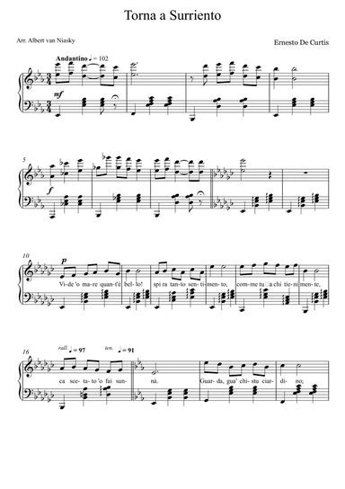 Torna a Surriento_Eb -  major key (or relative minor key) (arr. Albert van Niasky)