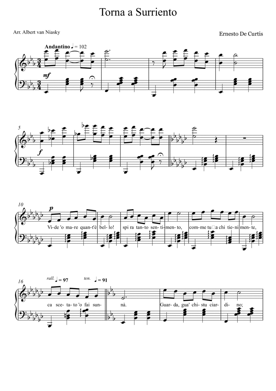 Torna a Surriento_Eb -  major key (or relative minor key) (arr. Albert van Niasky)