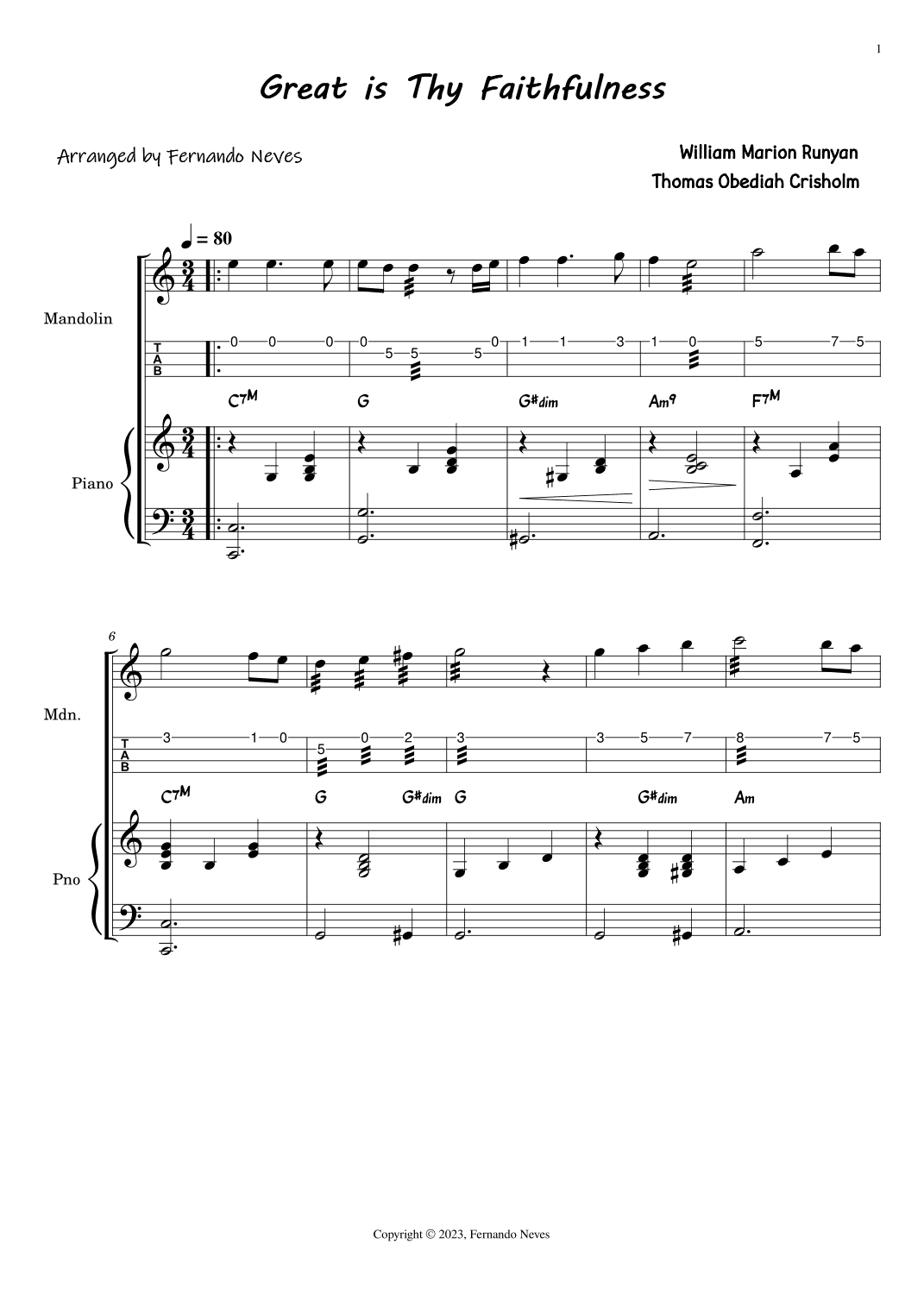 Great is Thy Faithfulness for Mandolin (arr. FERNANDO LUIZ NEVES)