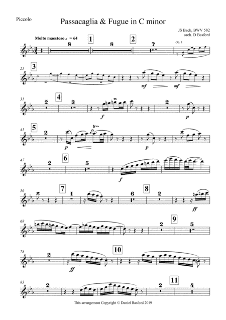 Passacaglia & Fugue in C minor BWV 582 arr. for Concert Band - PARTS (arr. Daniel Basford)