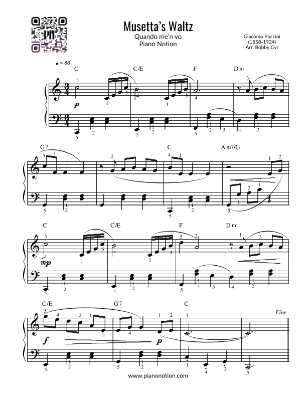 Musetta’s Waltz - Quando me'n vo' soletta (Easy Piano) (arr. Bobby Cyr)