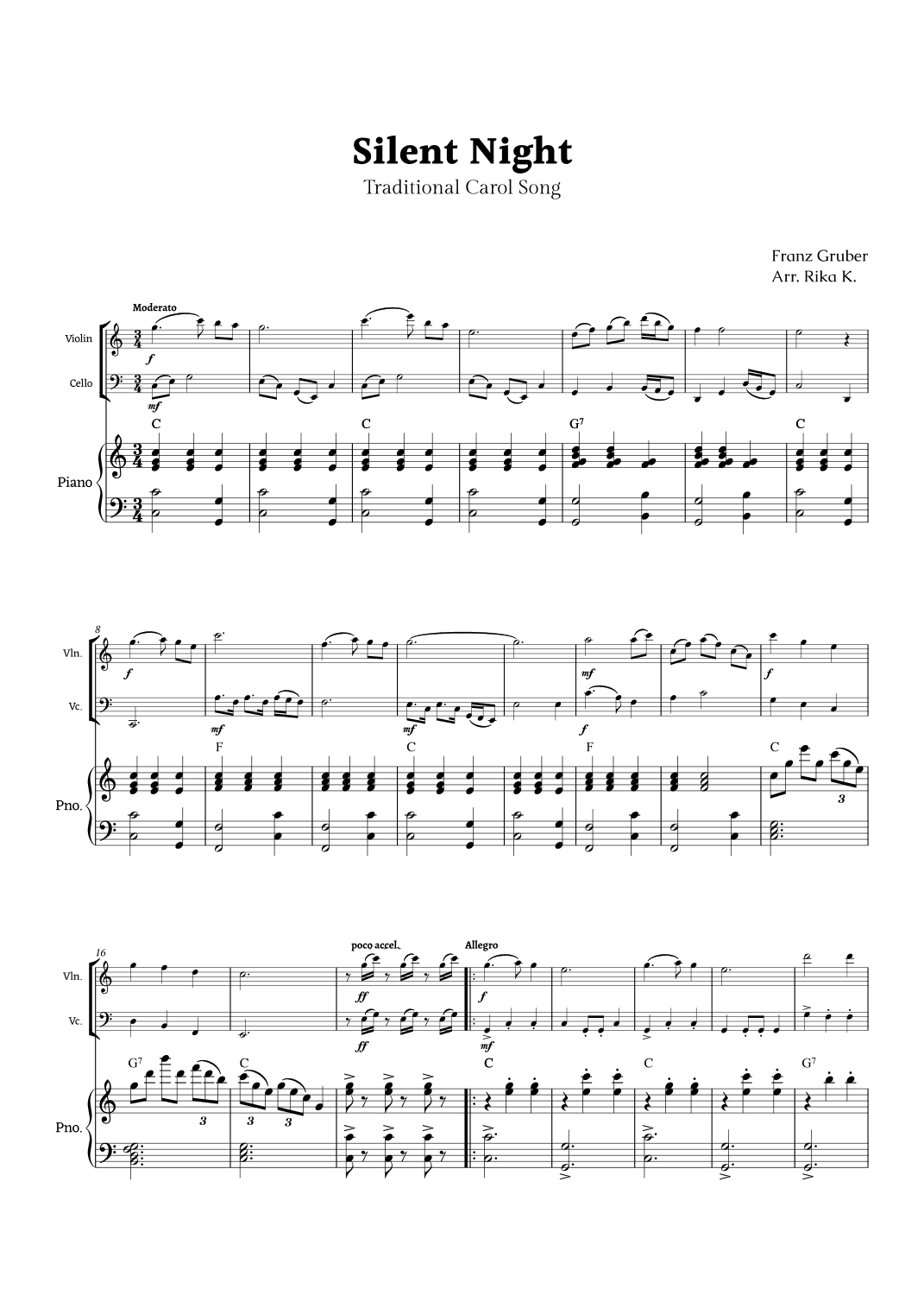 Silent Night for Piano Trio (arr. Rika K.)