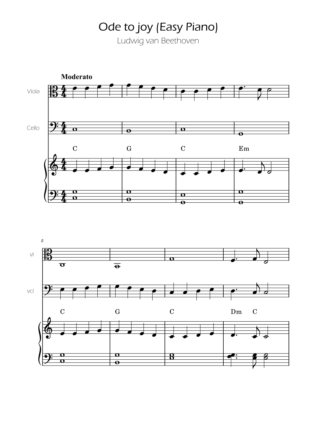 Ode To Joy - Easy Cello and Viola Duet w/ piano accompaniment (arr. Ygor Nunes)