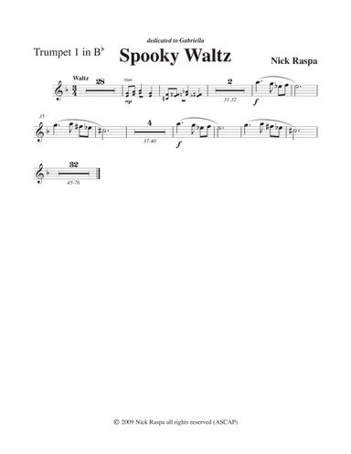 Three Dances for Halloween - Trumpet 1 in B Flat part