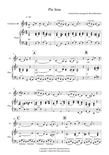 Pie Jesu (from Requiem) for Clarinet and Piano (arr. David Burndrett)