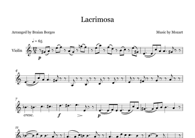 Lacrimosa in C Major - For Violin (arr. Braian Borges)