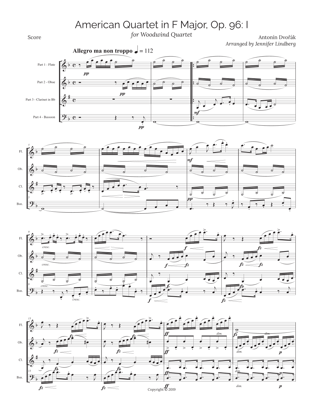 Dvorak American Quartet No. 12 for Double Reed Quartet (arr. Jennifer Lindberg)