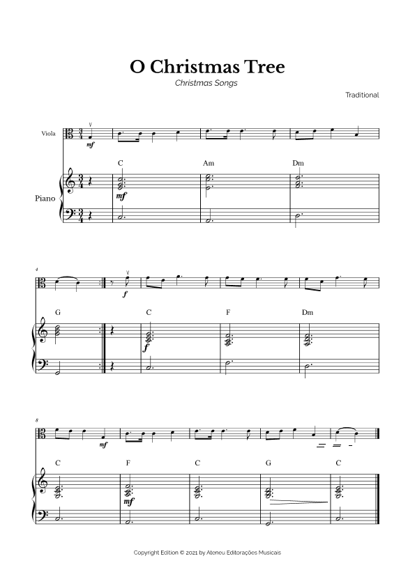 O Christmas Tree for Easy Viola and Piano (arr. Marcos Soares)