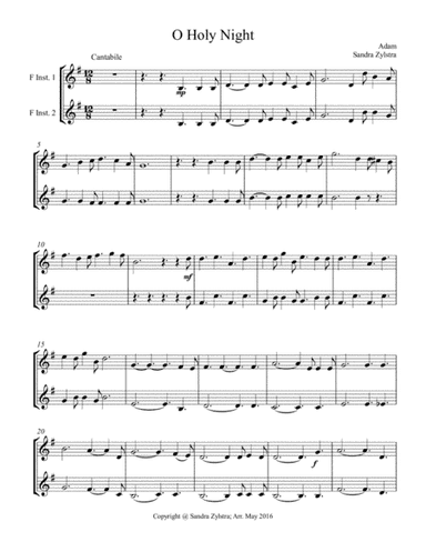 O Holy Night (treble F instrument duet, parts only) (arr. Sandra Zylstra)