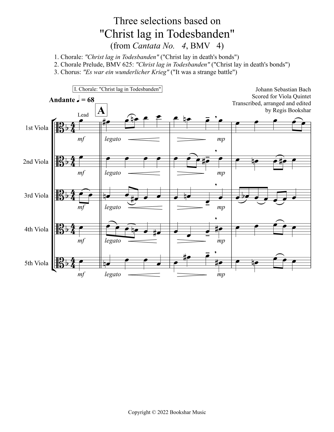 Three selections based on "Christ lag in Todesbanden" (Viola Quintet) (arr. Regis Bookshar)