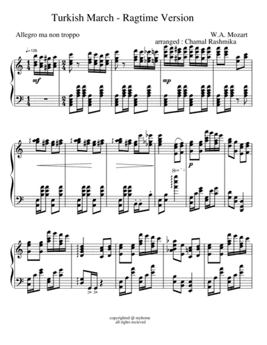 Turkish March (Rondo Alla Turca)-Ragtime Piano Arrangement (arr. Chamal Rashmika)