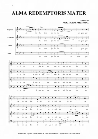 ALMA REDEMPTORIS MATER - G.P. Palestrina - Mottetto for SATB Choir - Score Only (arr. Renato Tagliabue)