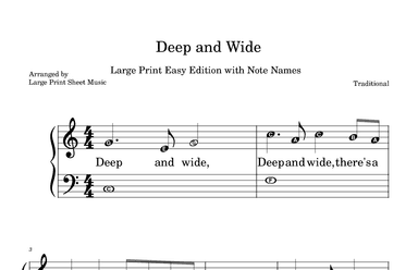 Deep And Wide LARGE PRINT Easy Piano Hymn Sunday School (arr. Large Print Sheet Music)