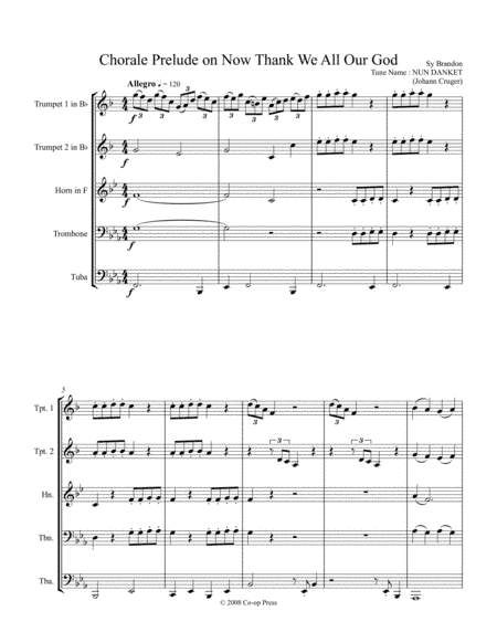 Chorale Prelude Now Thank We All Our God for Brass Quintet