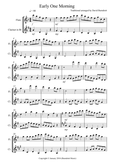 Early One Morning for Flute and Clarinet Duet (arr. David Burndrett)
