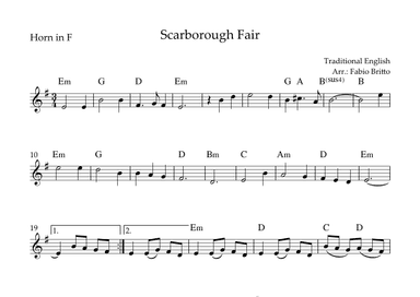Scarborough Fair for Horn in F Solo with Chords (arr. Fabio Britto)