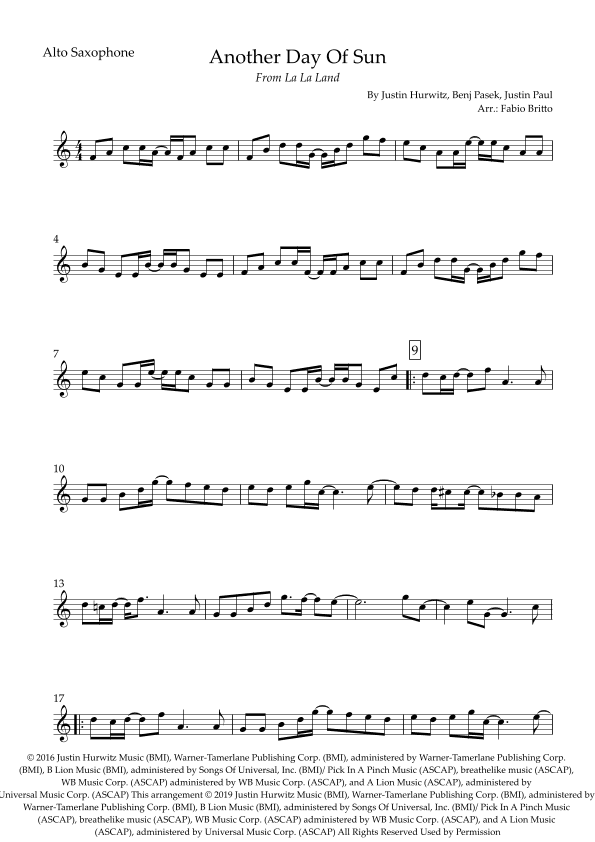 Another Day Of Sun (arr. Fabio Britto)