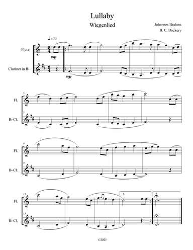 Brahms's Lullaby (Flute and Clarinet Duet) (arr. B. C. Dockery)