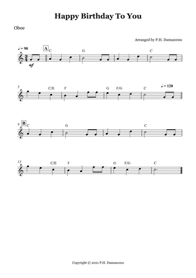 Happy Birthday To You - Oboe Solo with Chords (arr. P.H. Damasceno)