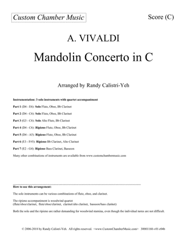 Vivaldi Mandolin Concerto (3 solo woodwinds with woodwind quartet) (arr. Randy Calistri-Yeh)