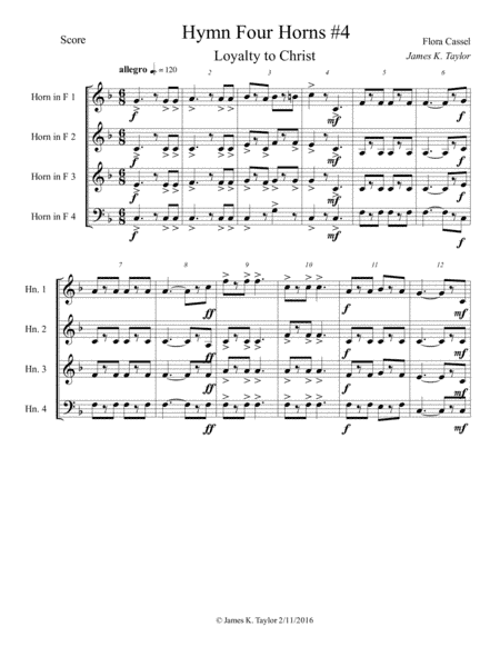 LOYALTY TO CHRIST (Horn Quartet #4) (arr. James K. Taylor)