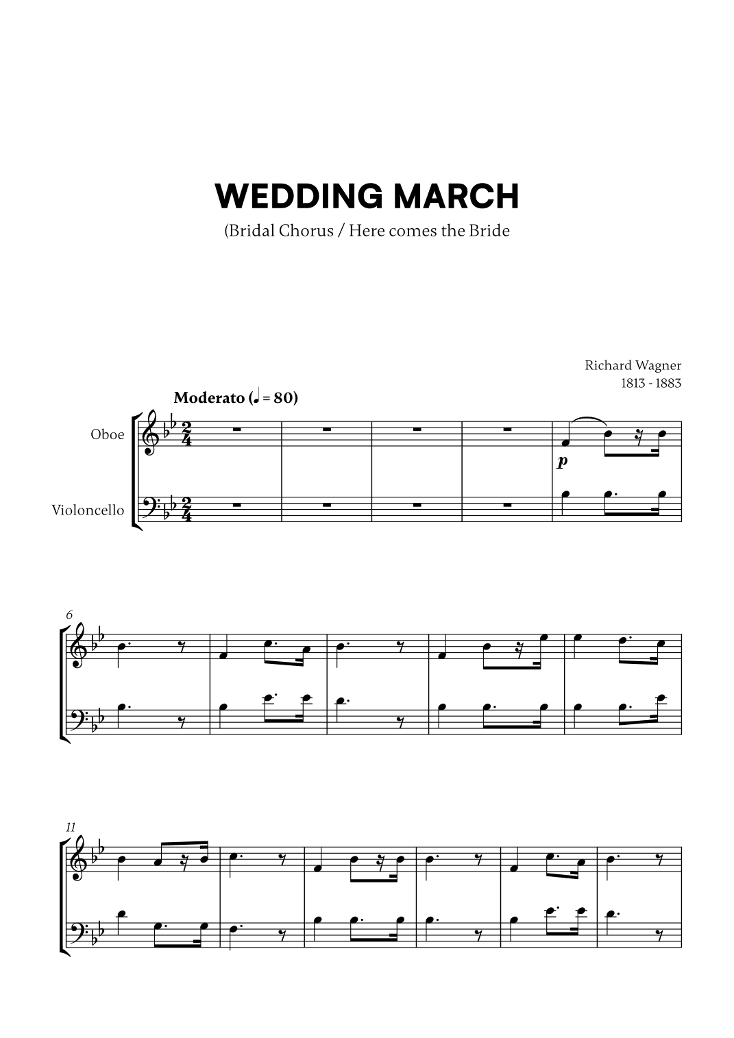 Richard Wagner - Wedding March (Here comes the Bride) (for Oboe and Cello) (arr. Cadenza Editions)