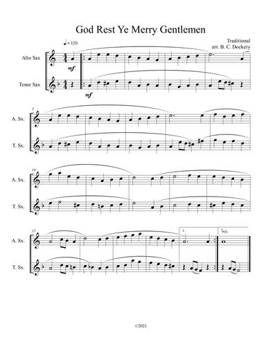 God Rest Ye Merry Gentlemen (Alto and Tenor Sax Duet) (arr. B. C. Dockery)