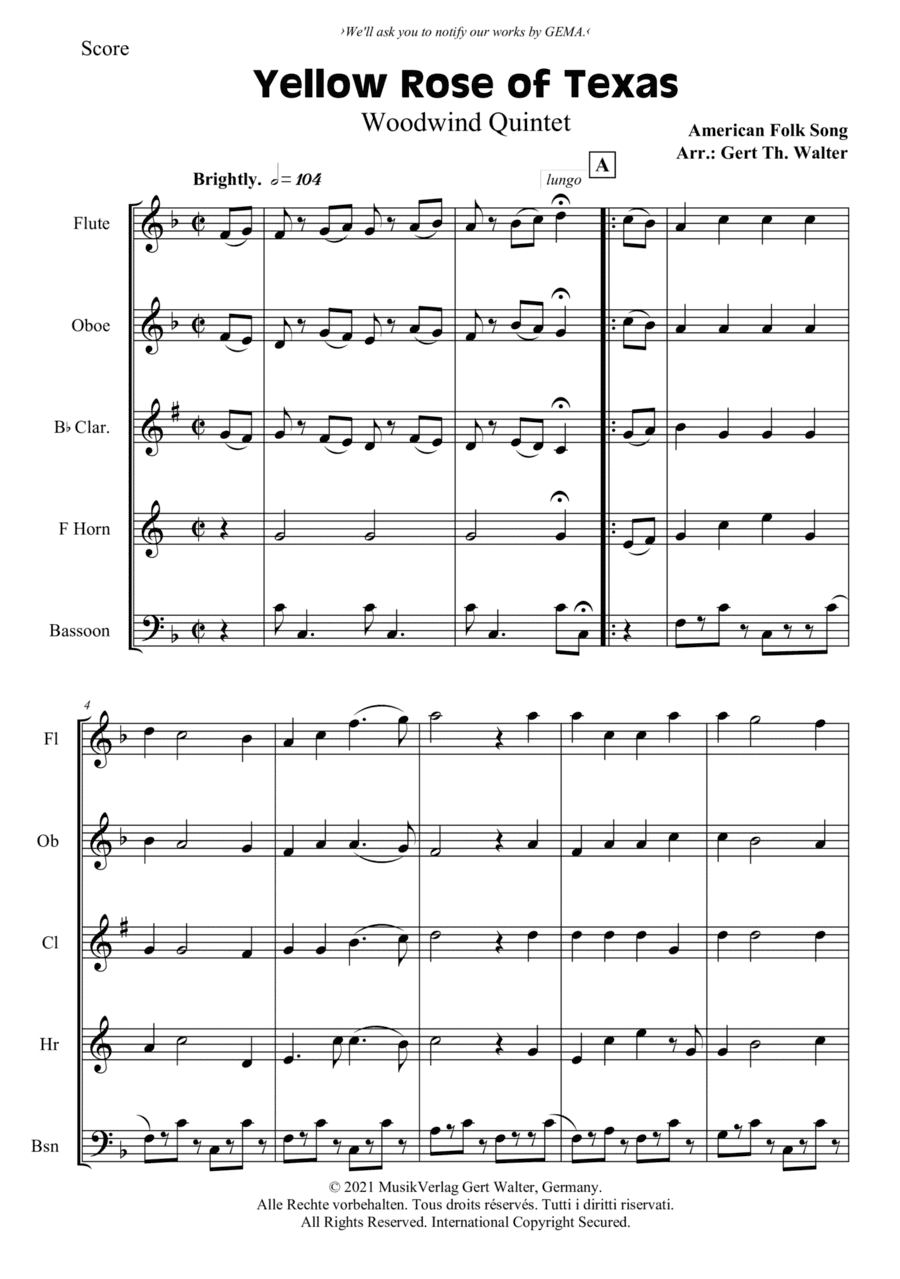 Yellow Rose of Texas (arr. Gert Th. Walter)