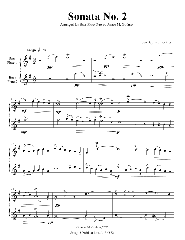 Loeillet: Sonata No. 2 for Bass Flute Duo (arr. James M. Guthrie)