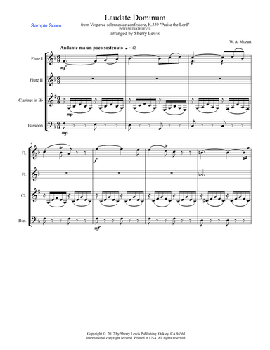 Laudate Dominum, Woodwind Quartet, Intermediate Level of 2 flutes, clarinet and bassoon (arr. Sherry Lewis)