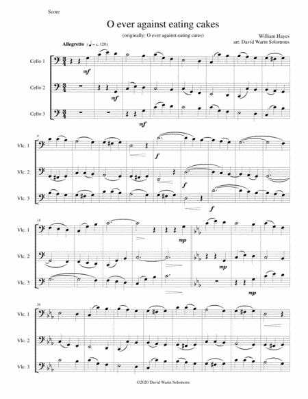 Variations on O ever against eating cakes for 3 cellos (arr. David Warin Solomons)