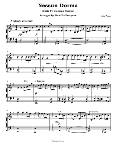 Nessun Dorma - Puccini (Easy Piano) (arr. PianoForEveryone)