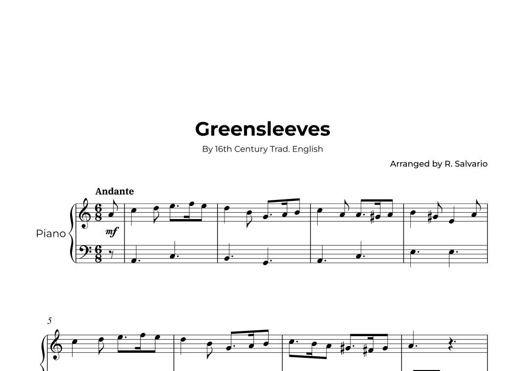 Greensleeves (Easy Piano) (arr. R. Salvario)