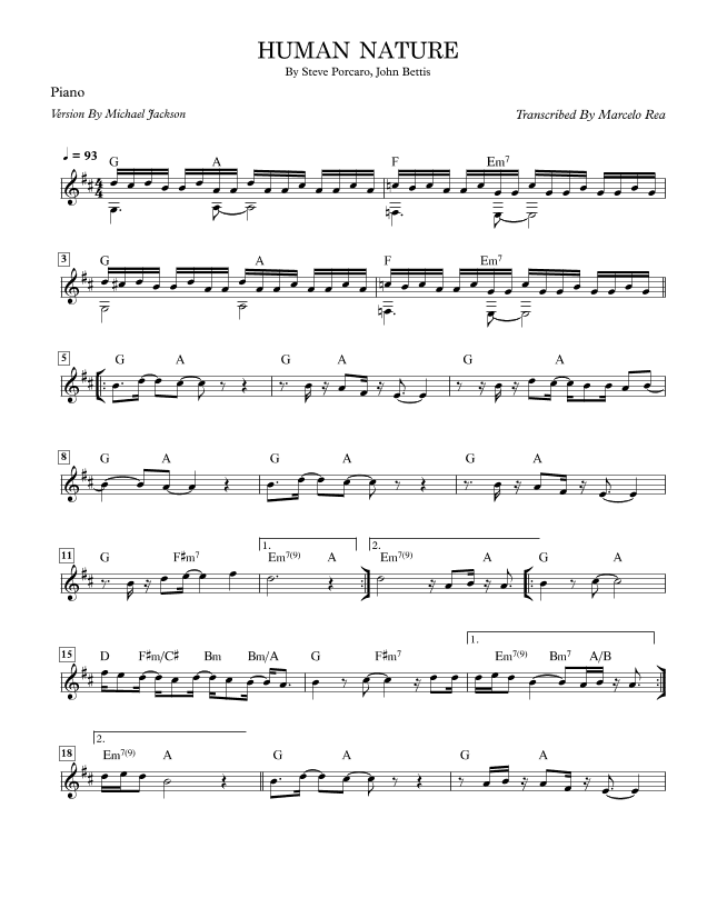 Human Nature (arr. Transcribed By Marcelo Rea)