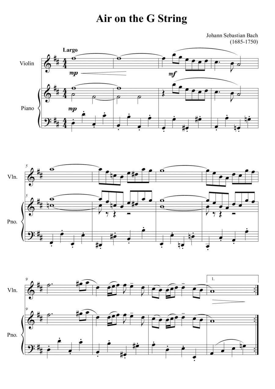 Air on the G String for violin and piano (arr. Passoni Music)