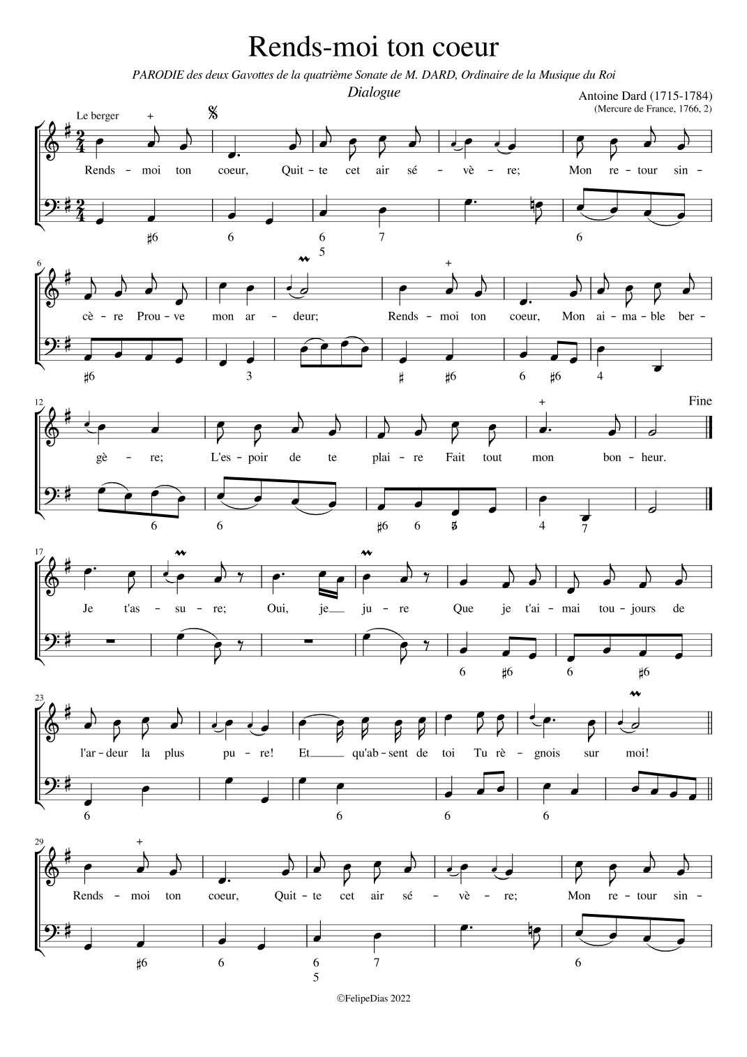 Rends-moi ton coeur (High voice) (arr. Early Music Scores)