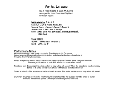 For All We Know (arr. Ralph Ingalls)