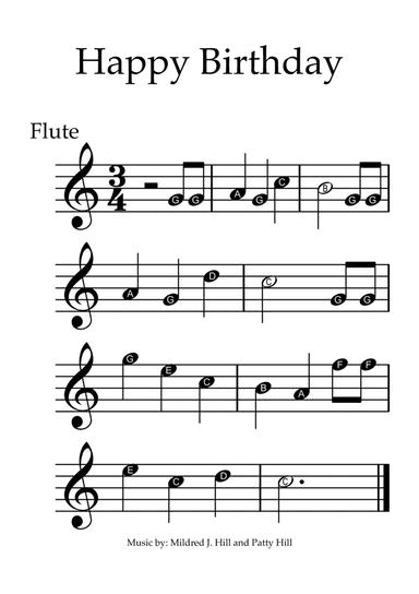 Happy Birthday - Flute with note names (arr. Juan Arce)