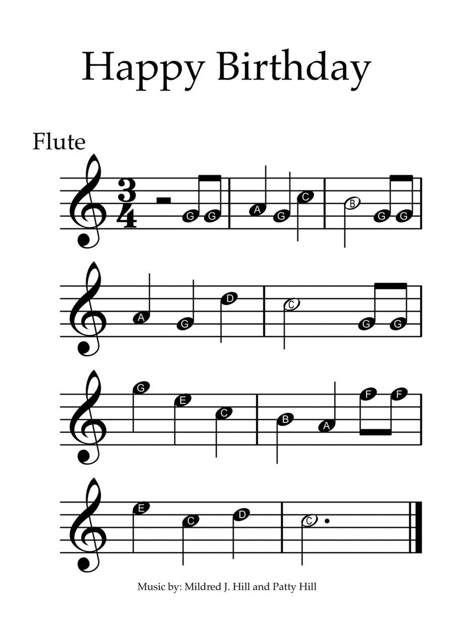 Happy Birthday - Flute with note names (arr. Juan Arce)