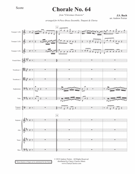 Chorale No. 64 from Christmas Oratorio Brass Ensemble, Timpani and Chorus (arr. Andrew Poirier)
