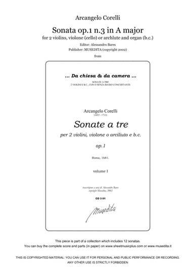 Corelli, Sonata op.1 n.3 in A major (arr. Alessandro Bares)