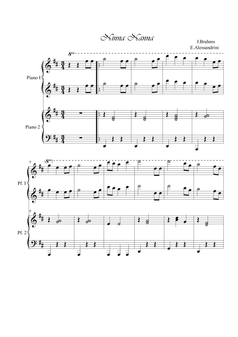 Ninna Nanna di Brahms. Piano 4 hands (arr. Ester Alessandrini)