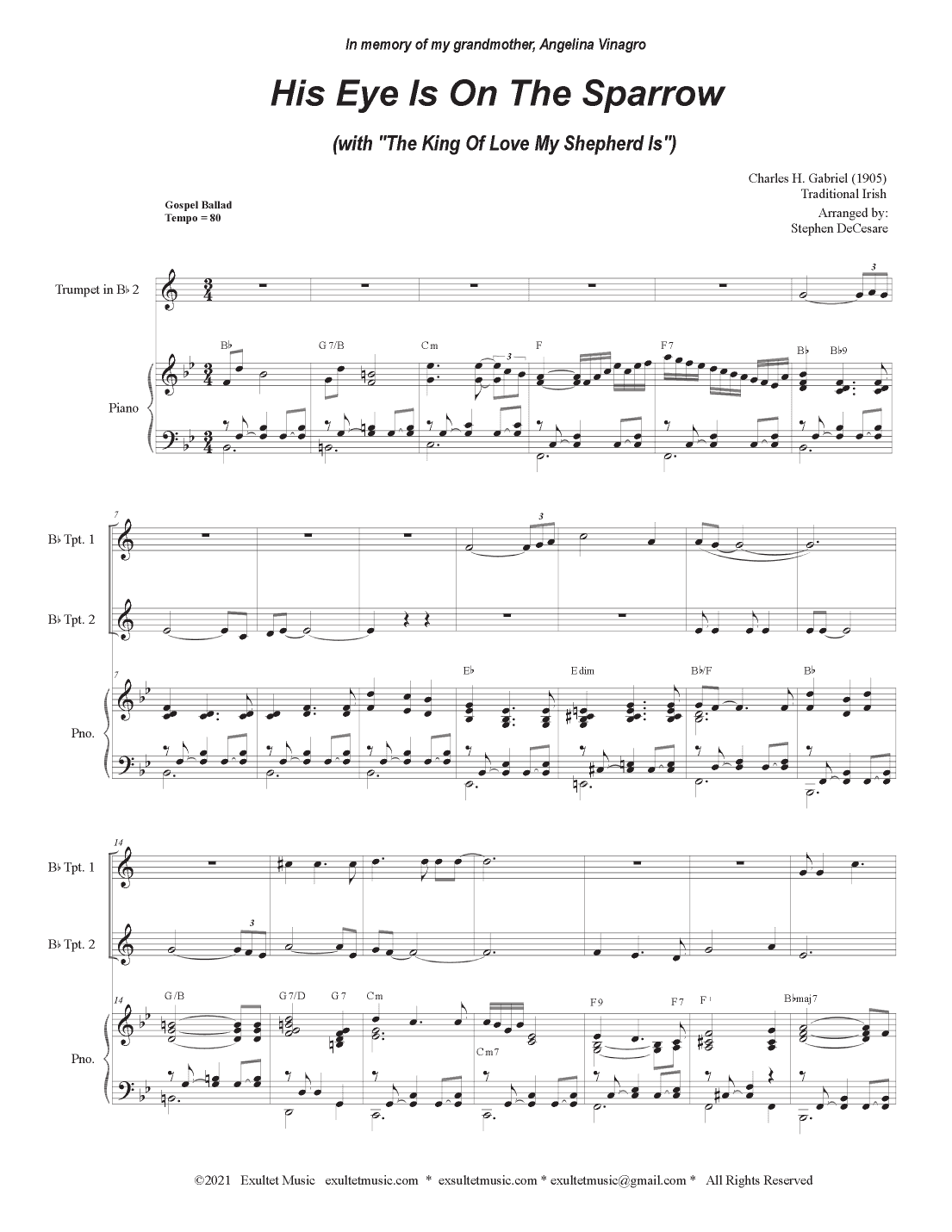 His Eye Is On The Sparrow (with "The King Of Love My Shepherd Is") (Duet for Bb-Trumpet) (arr. Stephen DeCesare)