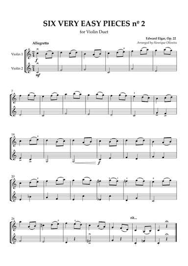 Six Very Easy Pieces nº 2 (Allegretto) - Violin Duet (arr. Henrique Oliveira)