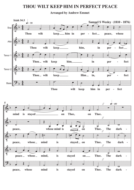 Thou Wilt Keep Him In Perfect Peace A Cappella (arr. Andrew Emmet)