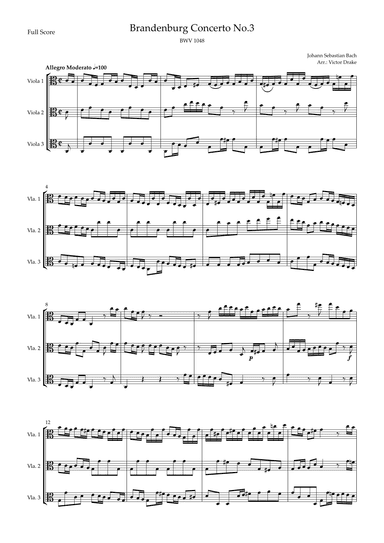 Brandenburg Concerto No. 3 in G major, BWV 1048 1st Mov. (J.S. Bach) for Viola Trio (arr. Victor Drake)